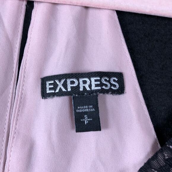 Express Womens Blouse Pink Black Lace V Neck Sleeveless Tank Keyhole Back Small - Picture 6 of 12